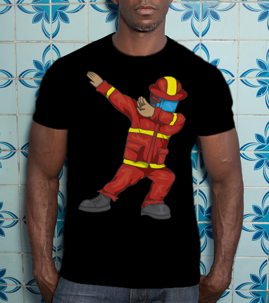 Dabbing Firefighter Cute Dancing Firefighter Red T-Shirt