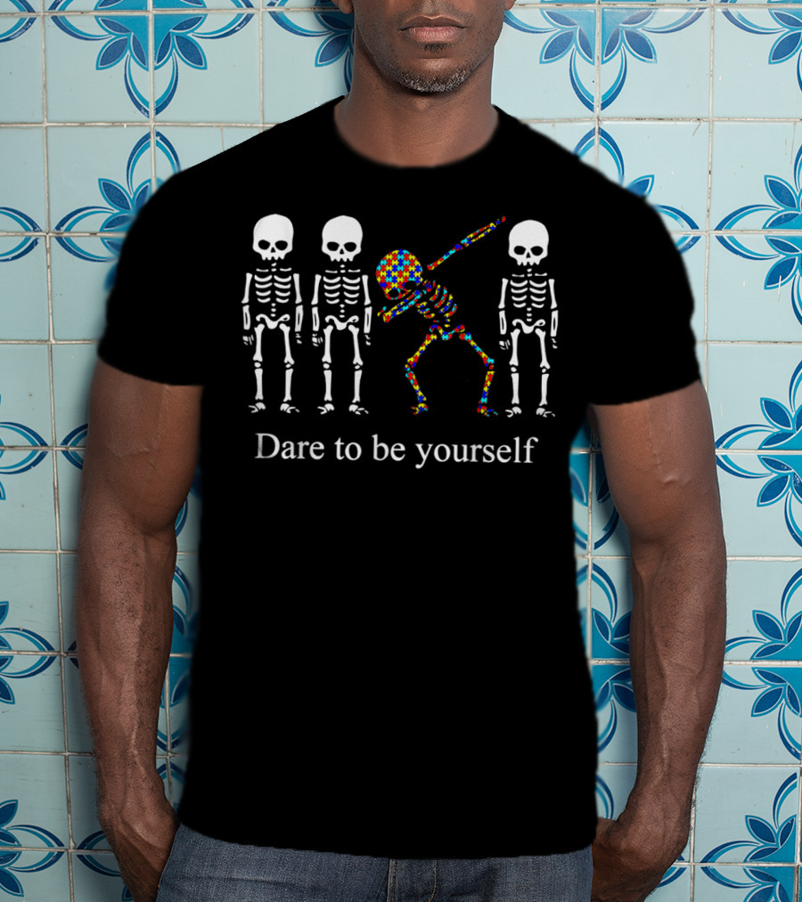 Dare To Be Yourself Colorful Skeleton Dab Among White Skeletons T-Shirt