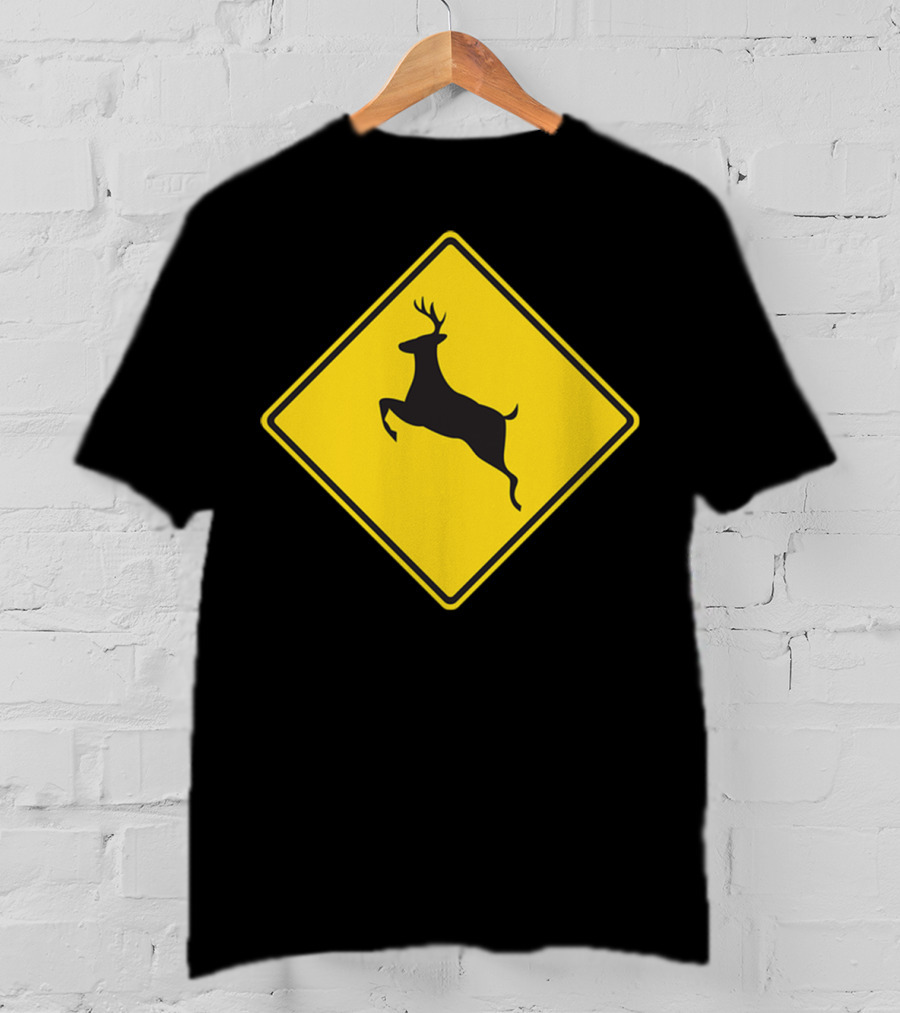 Yellow Deer Crossing Road Sign T-Shirt