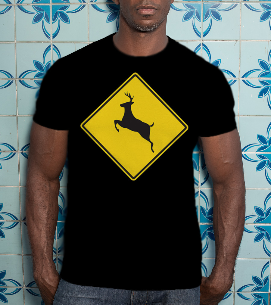 Yellow Deer Crossing Road Sign T-Shirt