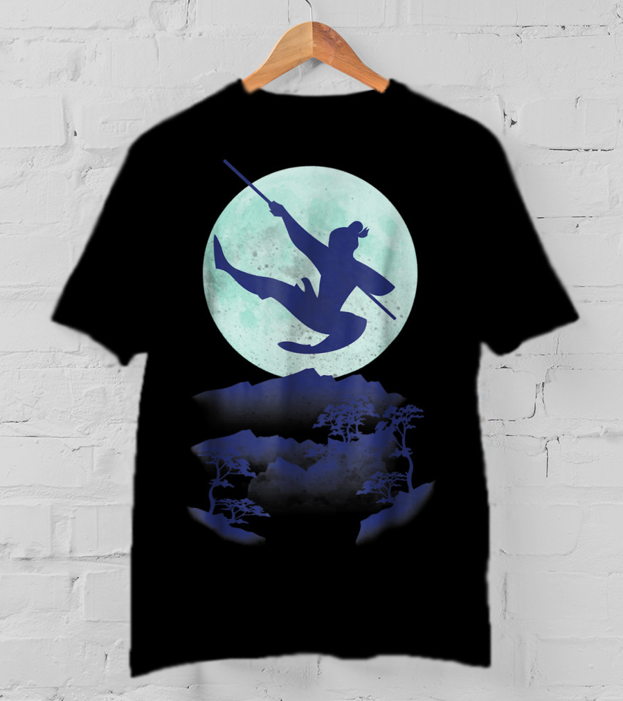 Disney Mulan Warrior Jump Against Full Moon Night Sky T-Shirt