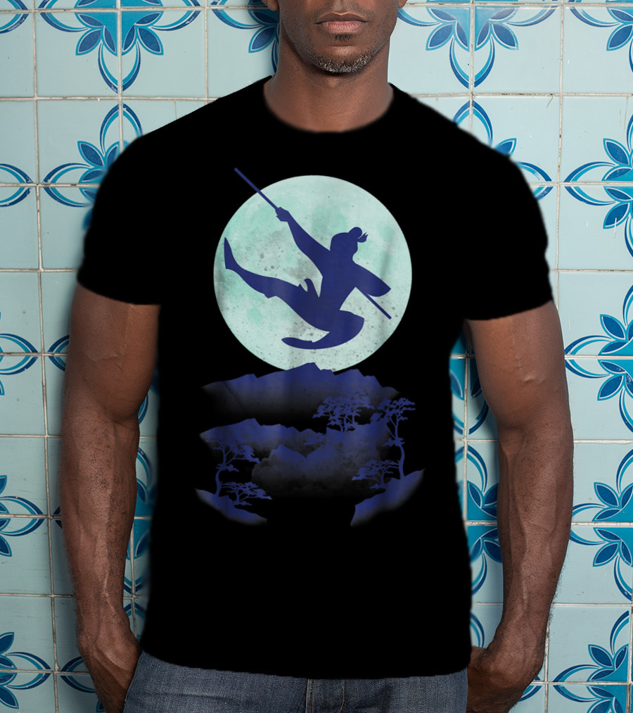 Disney Mulan Warrior Jump Against Full Moon Night Sky T-Shirt