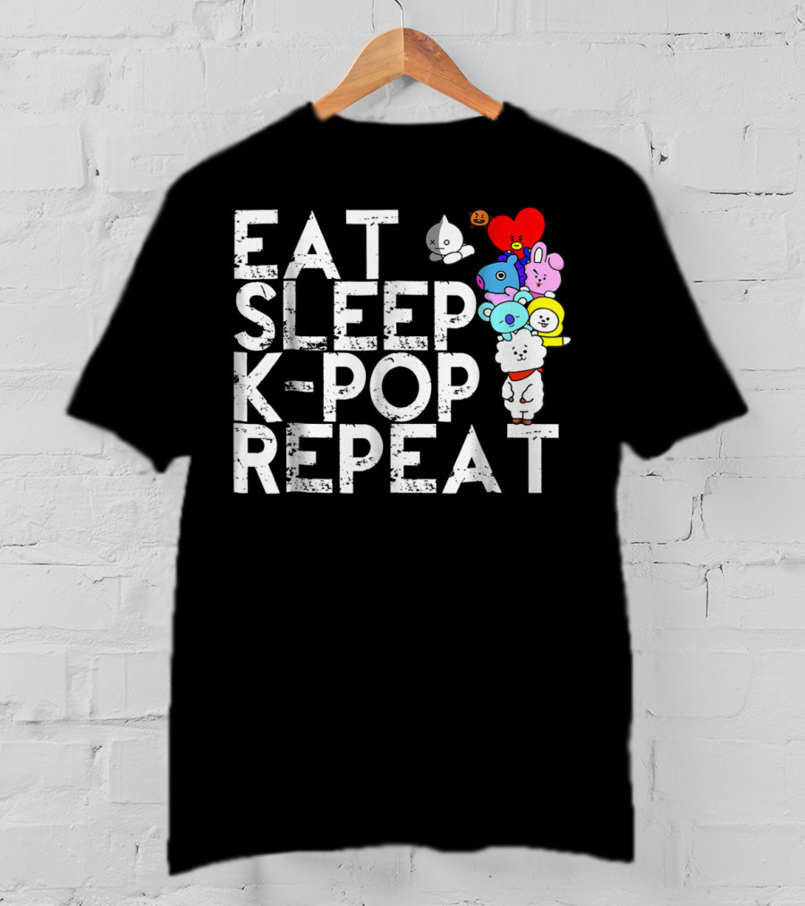 Eat Sleep Kpop Repeat Korean Kpop Fan BT21 Characters T-Shirt