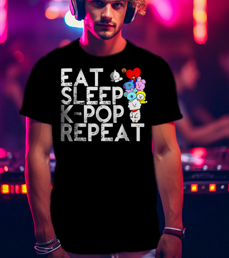 Eat Sleep Kpop Repeat Korean Kpop Fan BT21 Characters T-Shirt