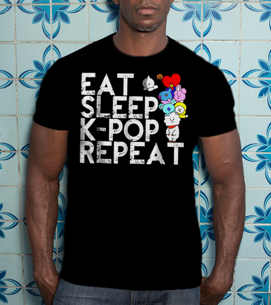 Eat Sleep Kpop Repeat Korean Kpop Fan BT21 Characters T-Shirt