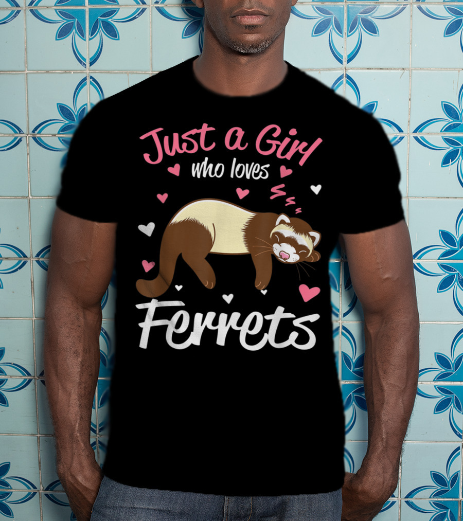 Just A Girl Who Loves Ferrets With Heart Accents T-Shirt