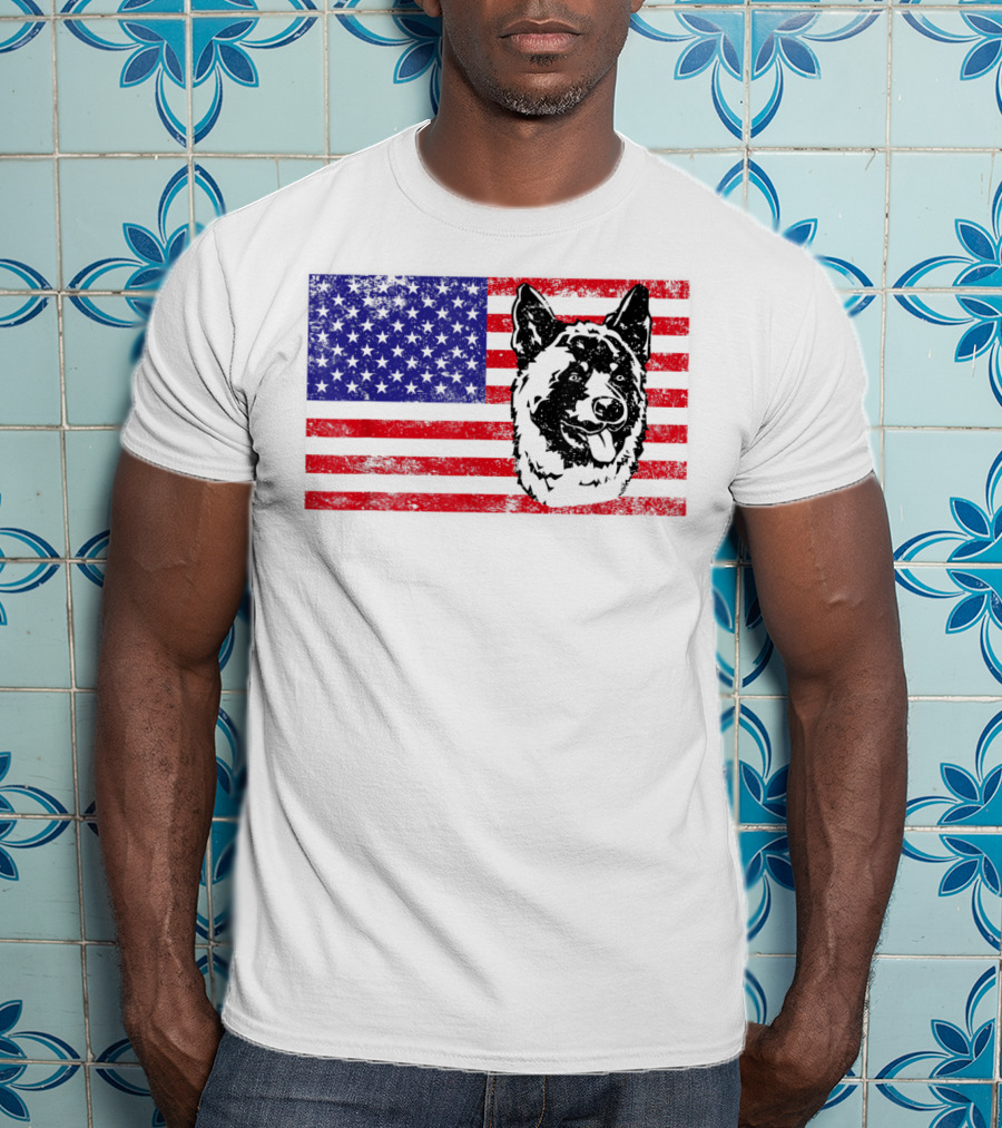 Funny Akita Dog Lover Owner American Flag Dog Head T-Shirt