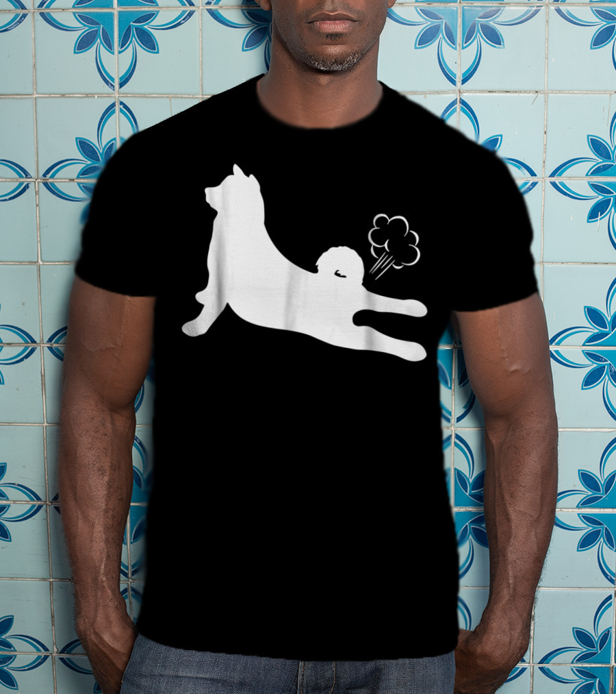 Funny Akita Farting Fart Dog Silhouette With Farts T-Shirt