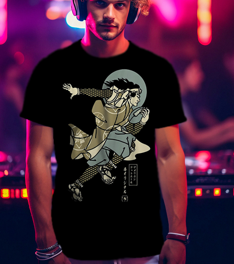 Funny American Football Samurai Running With Ball Japan T-Shirt
