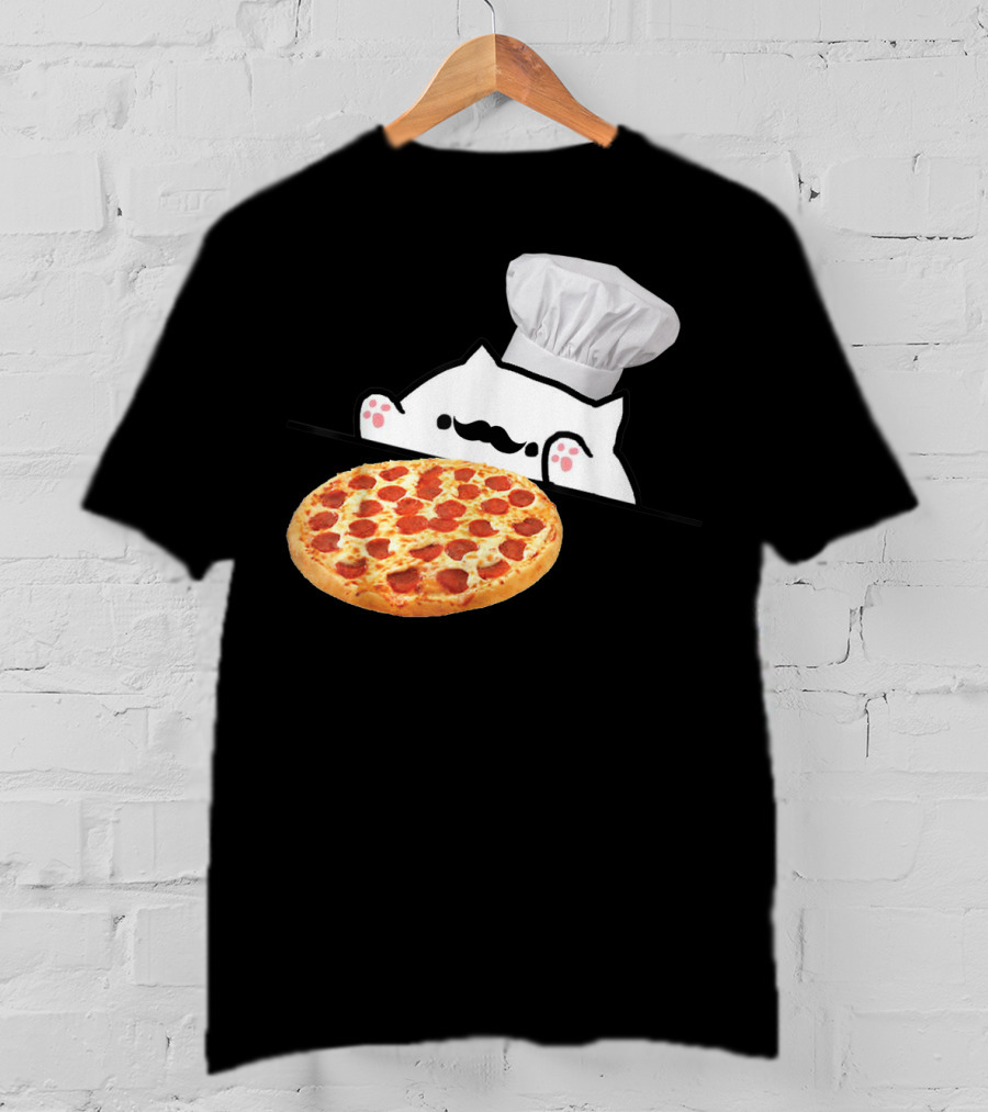 Bongo Cat Pizza Chef With Mustache And Pepperoni Pizza Humor T-Shirt