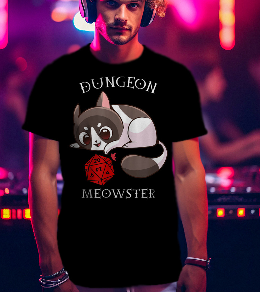 Dungeon Meowster Nerd RPG Table Top Funny Cat T-Shirt