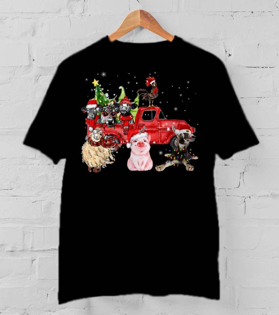 Funny Farmer Christmas Santa Cow Pig Sheep Chicken Truck T-Shirt