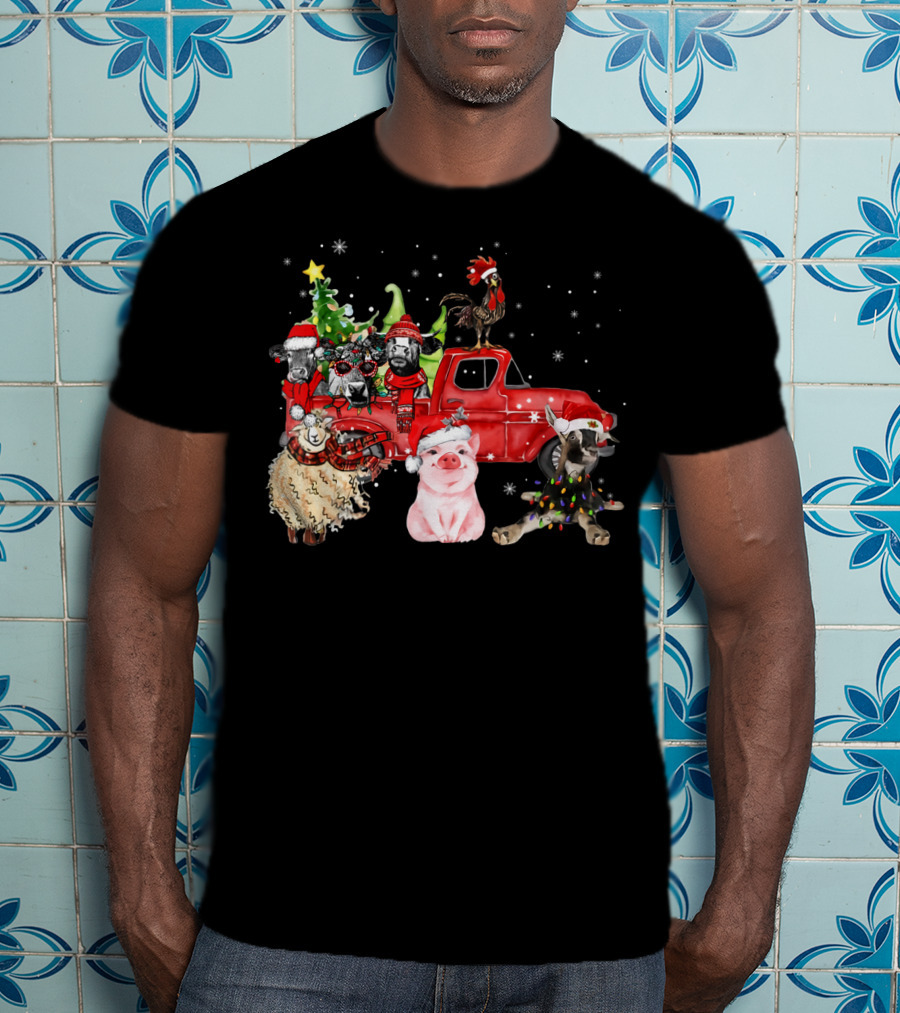 Funny Farmer Christmas Santa Cow Pig Sheep Chicken Truck T-Shirt