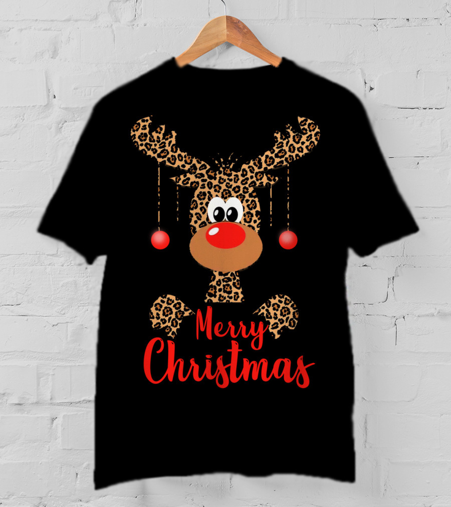 Merry Christmas Funny Reindeer Face Rudolph Deer T-Shirt
