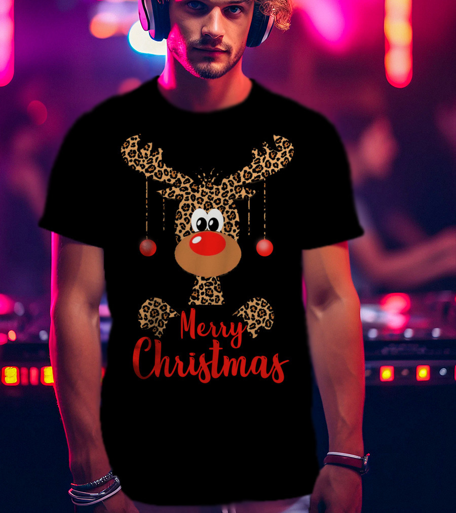 Merry Christmas Funny Reindeer Face Rudolph Deer T-Shirt