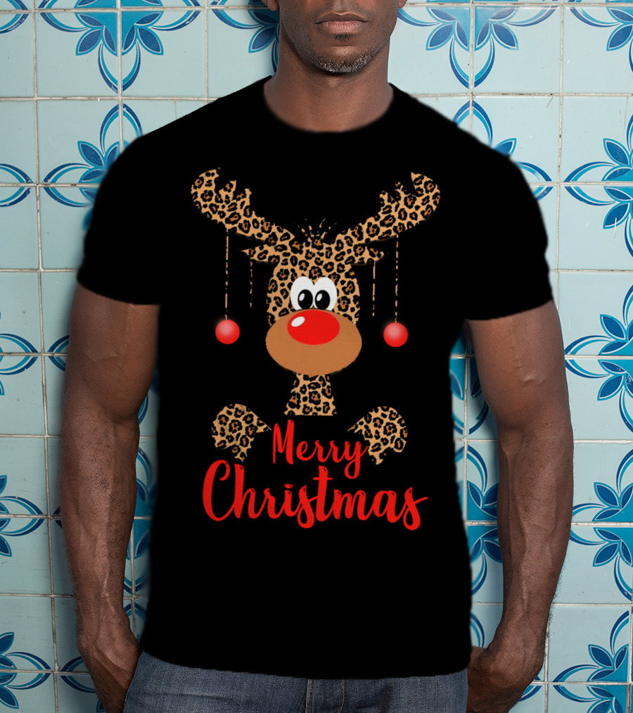 Merry Christmas Funny Reindeer Face Rudolph Deer T-Shirt