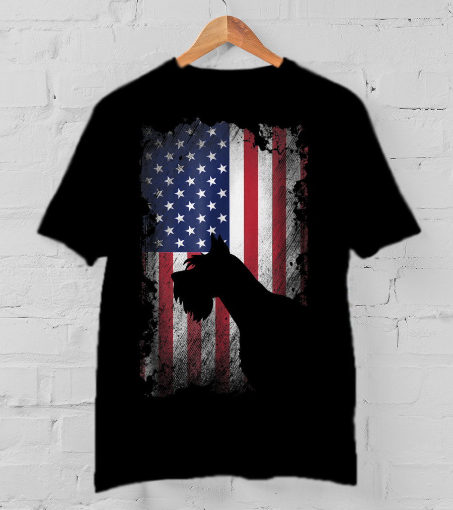 Giant Schnauzer Silhouette With American Flag USA Patriotic T-Shirt