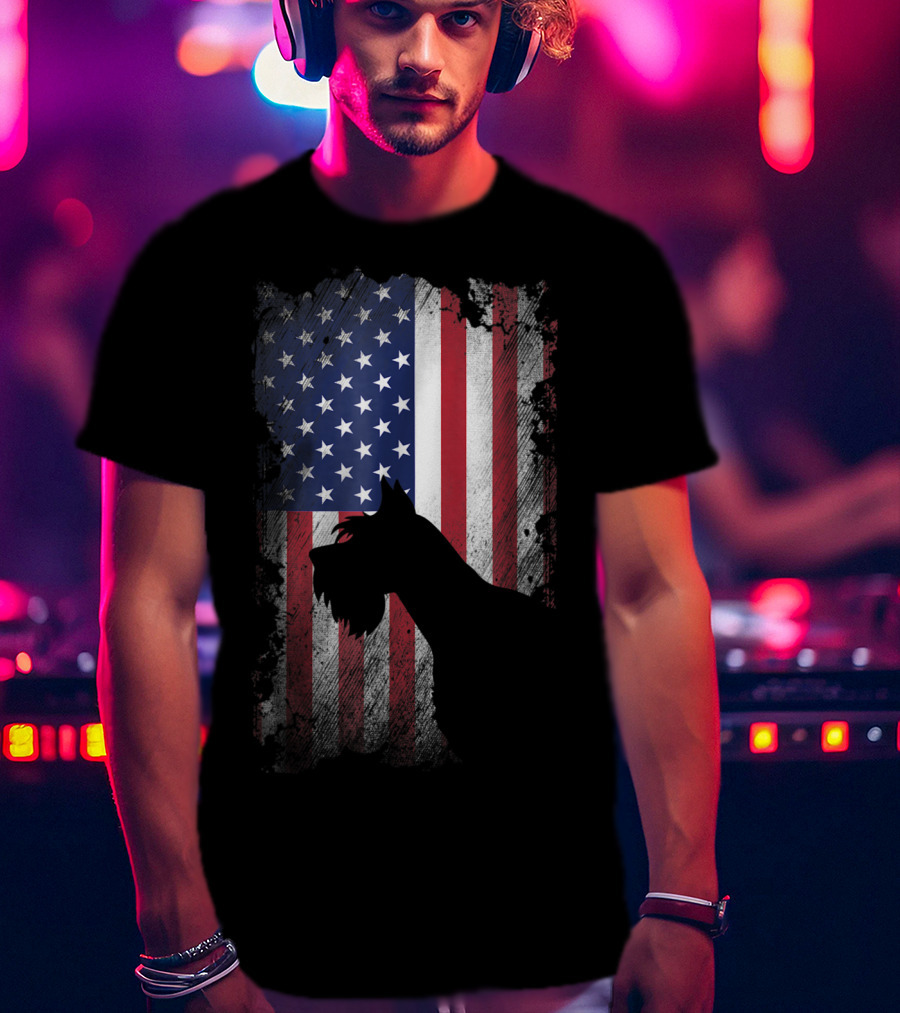 Giant Schnauzer Silhouette With American Flag USA Patriotic T-Shirt