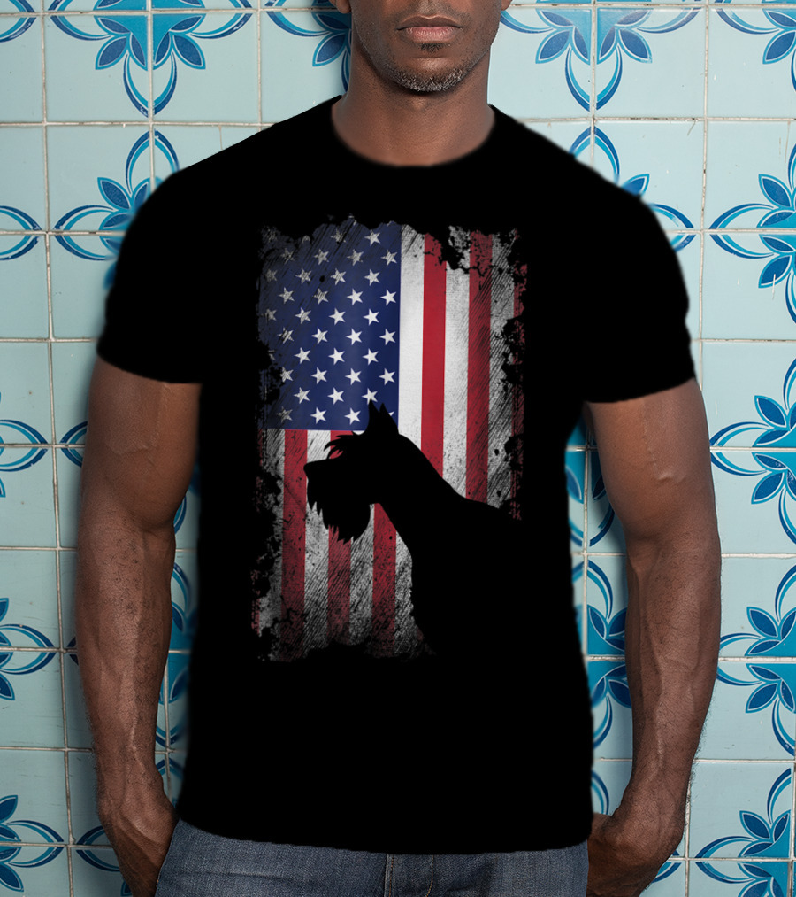 Giant Schnauzer Silhouette With American Flag USA Patriotic T-Shirt