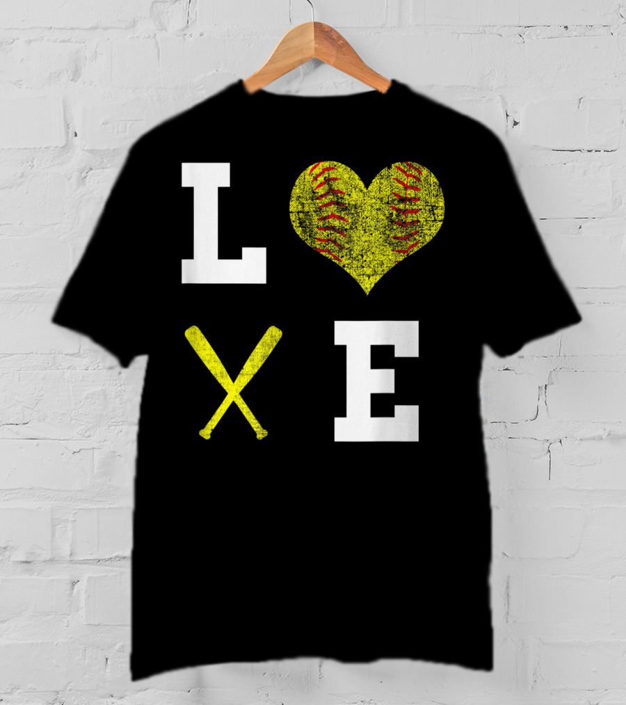 LOVE Softball Heart Bat Stitch Girls Softballism T-Shirt