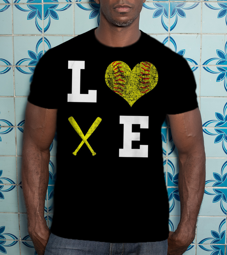 LOVE Softball Heart Bat Stitch Girls Softballism T-Shirt