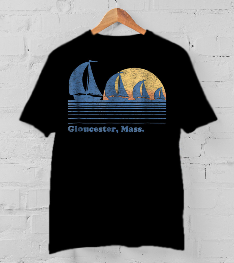 Gloucester Mass Vintage Sailboats And Sunset Scene T-Shirt