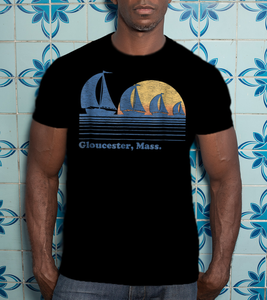 Gloucester Mass Vintage Sailboats And Sunset Scene T-Shirt
