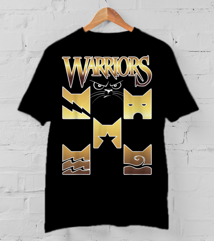 WARRIORS Golden Clan Cat Icons With Lightning, Eye, Star, Wave Symbols T-Shirt