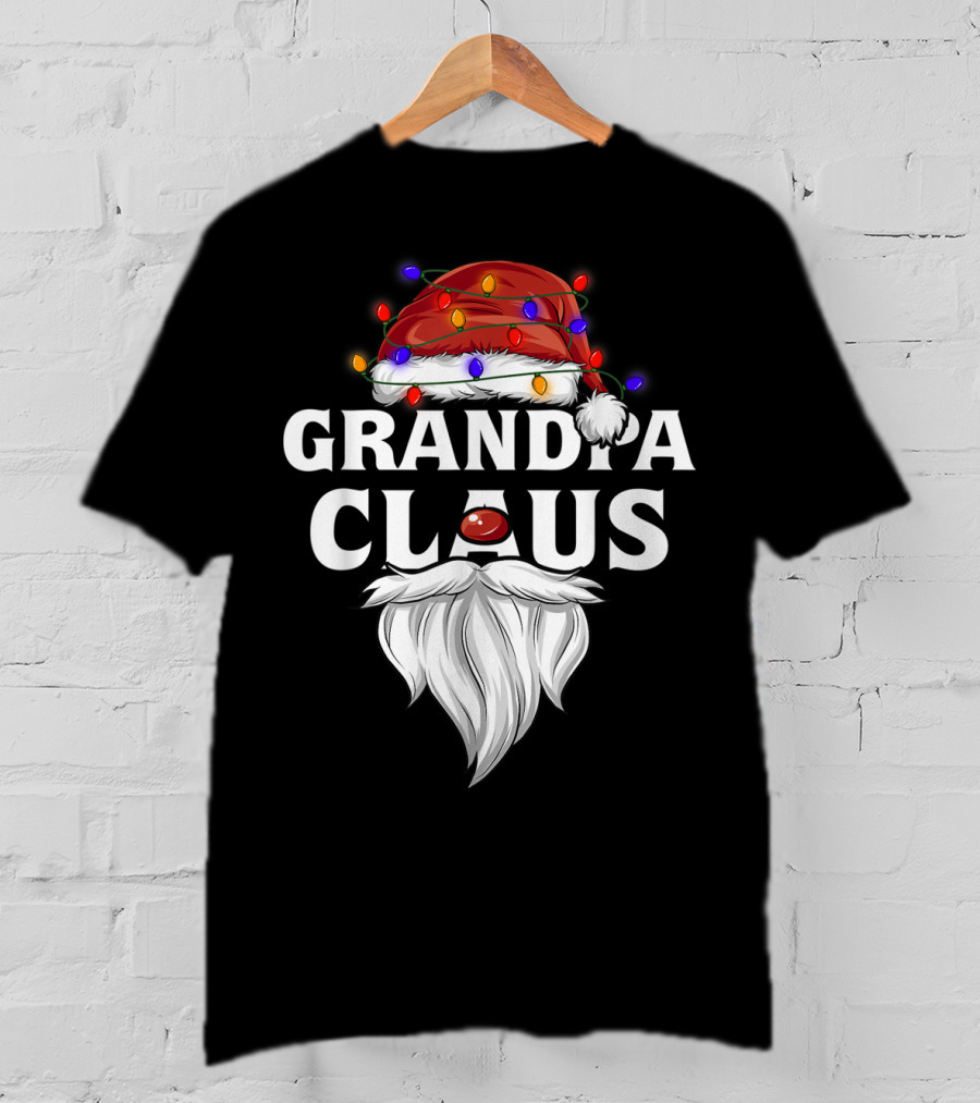 Grandpa Claus Santa Hat Christmas Lights Beard T-Shirt