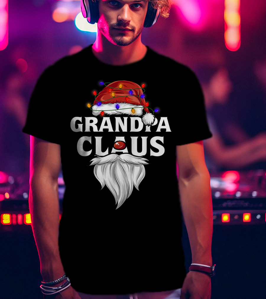 Grandpa Claus Santa Hat Christmas Lights Beard T-Shirt