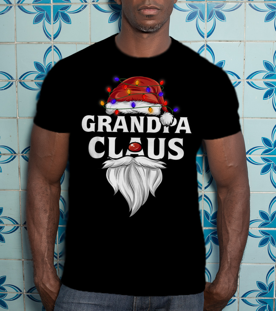 Grandpa Claus Santa Hat Christmas Lights Beard T-Shirt