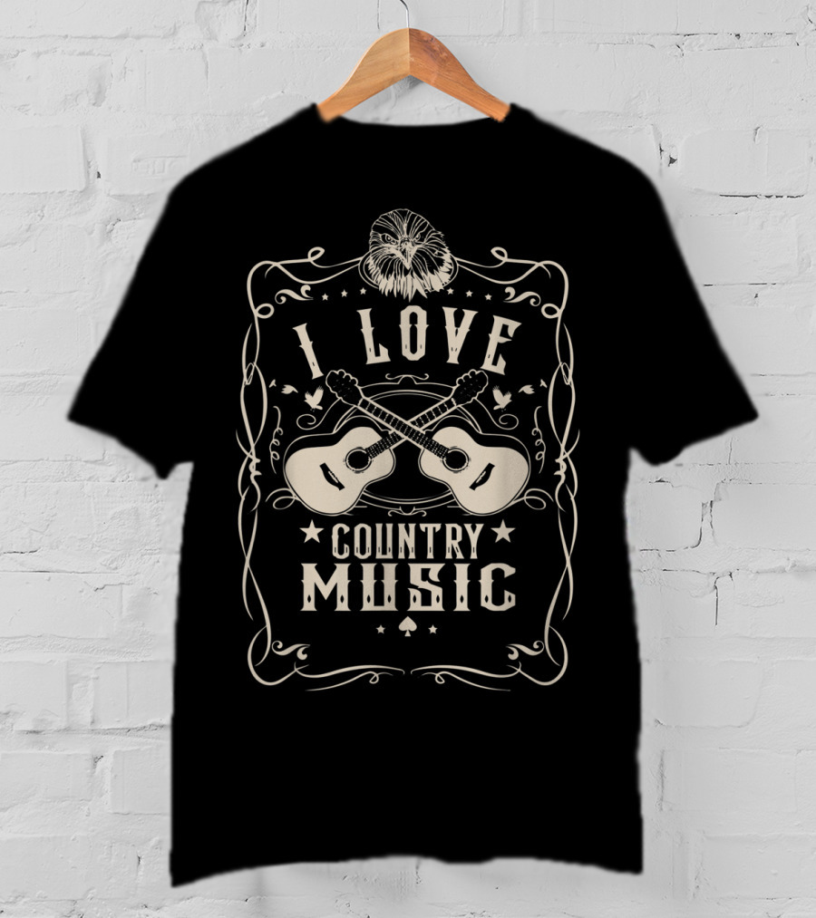 I Love Country Music With Crossed Guitars And Eagle T-Shirt