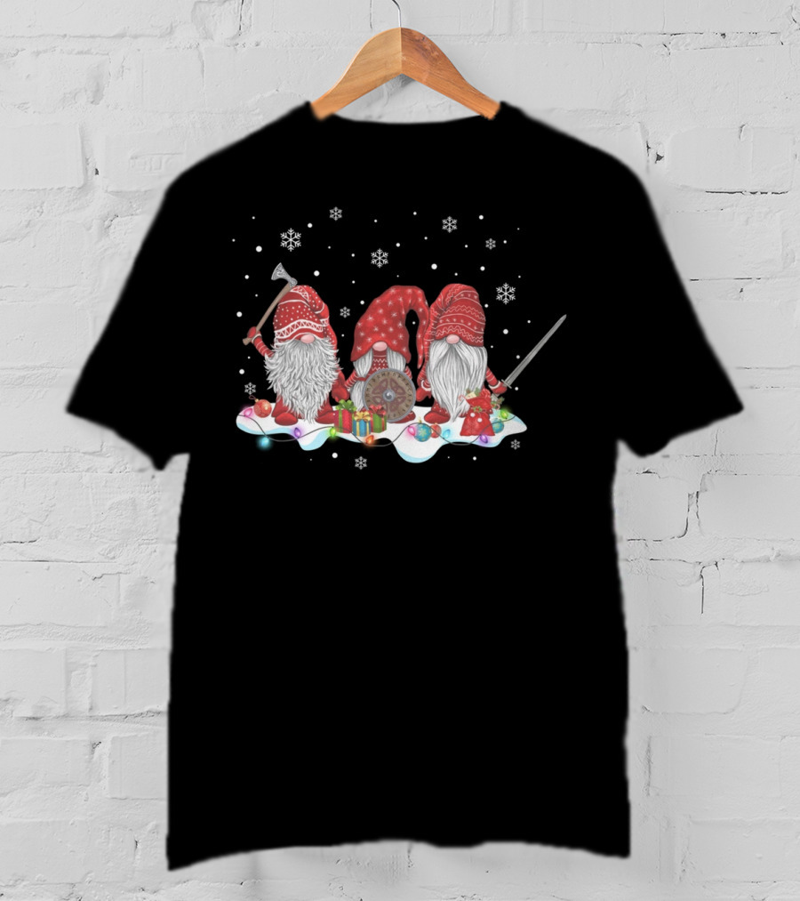 Hanging With Red Gnomies Viking Mythology Norse Gnome Snowflakes Shield Axe Sword T-Shirt