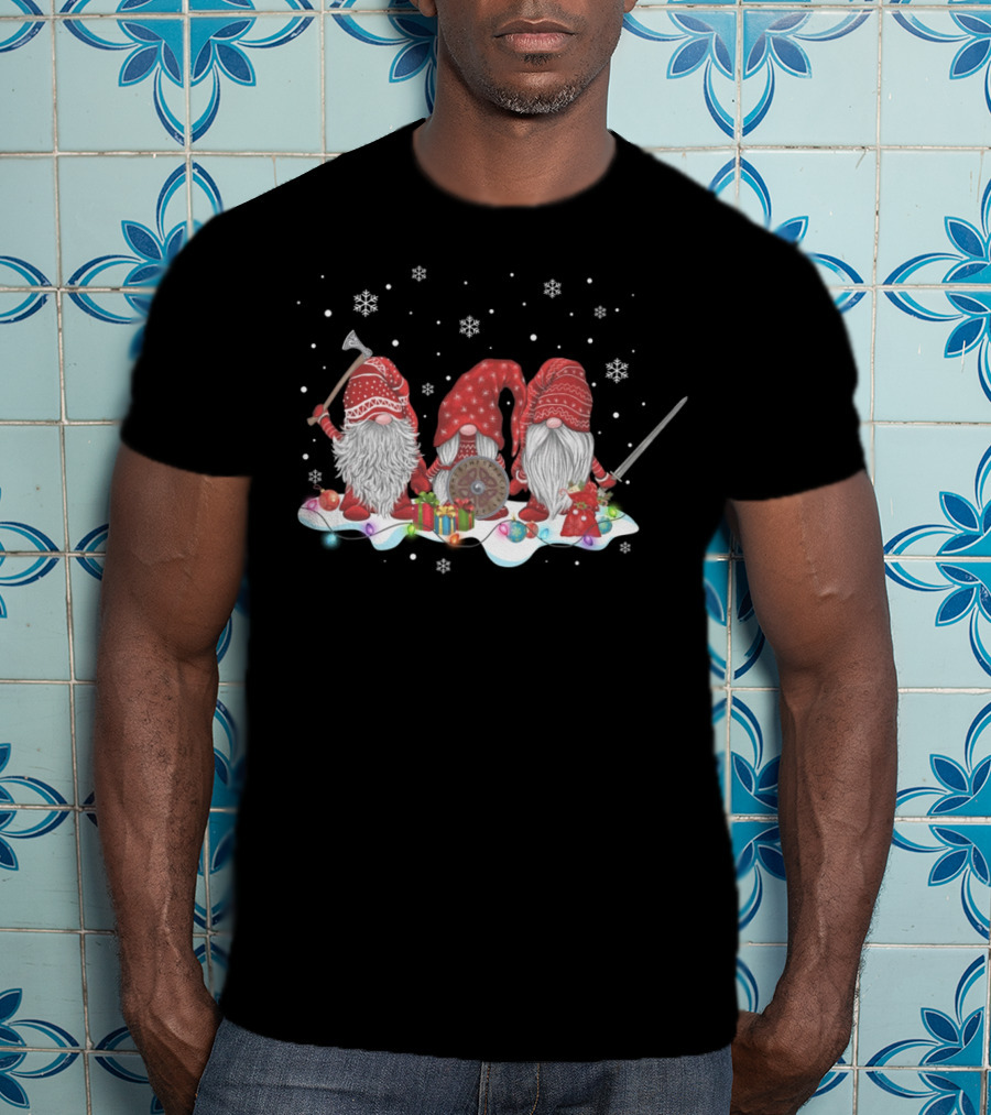 Hanging With Red Gnomies Viking Mythology Norse Gnome Snowflakes Shield Axe Sword T-Shirt