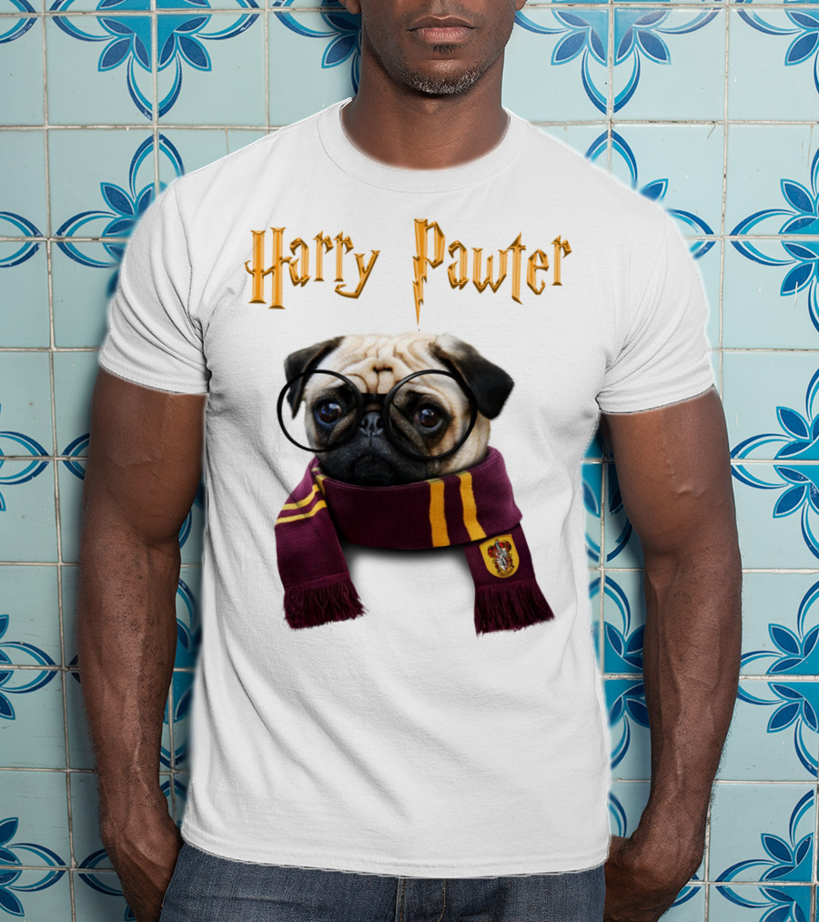 Harry Pawter Cute Puggy Dogs Potte Pups Wizard Pug With Glasses And Scarf T-Shirt