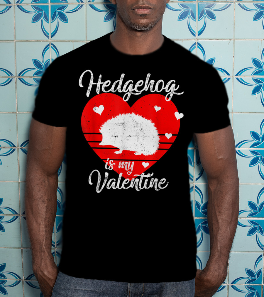 Hedgehog Is My Valentine Heart Silhouette With Small Hearts T-Shirt