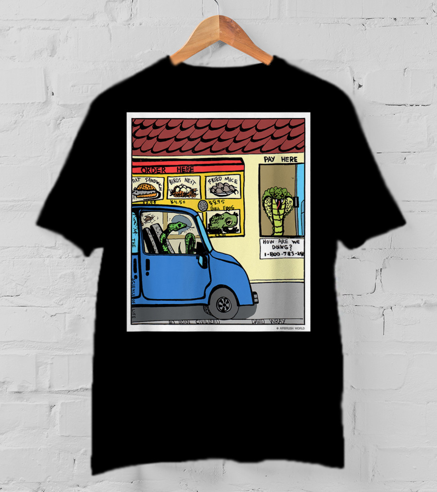 Hungry Snake Drives Through Reptile Lover Comic With Rat Sandwich And Frogs Legs T-Shirt