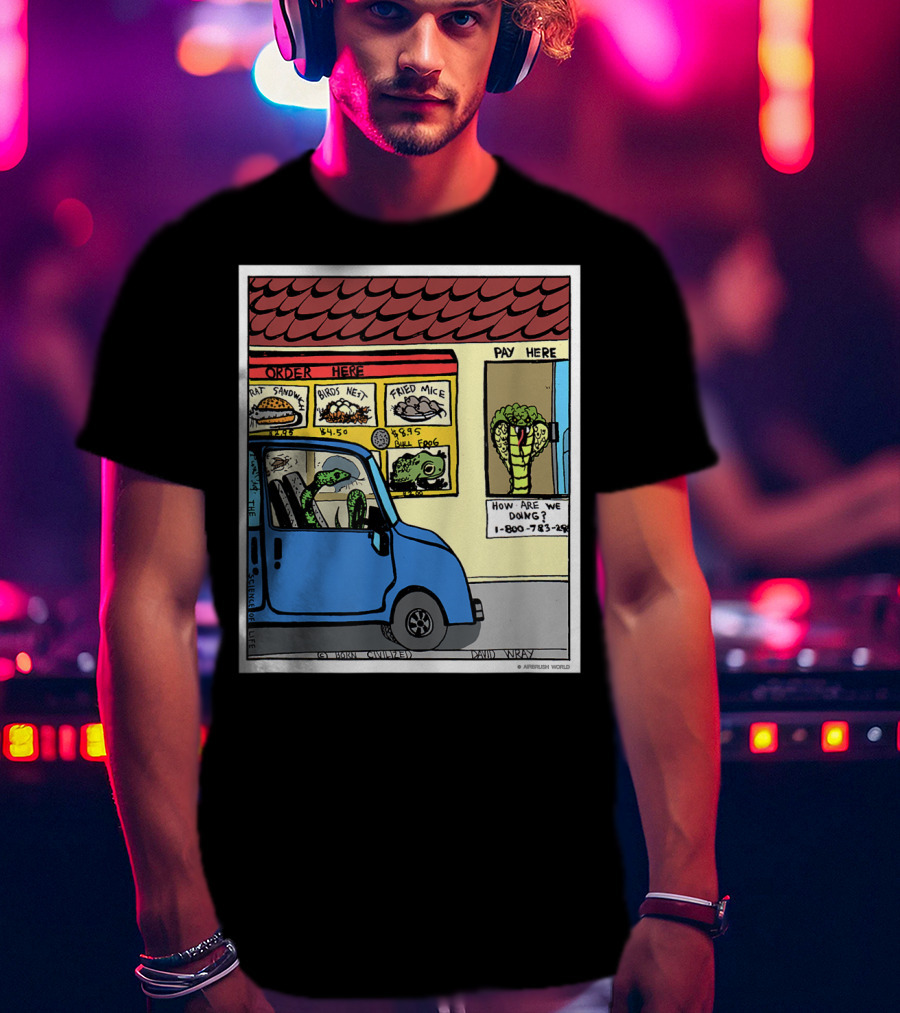 Hungry Snake Drives Through Reptile Lover Comic With Rat Sandwich And Frogs Legs T-Shirt