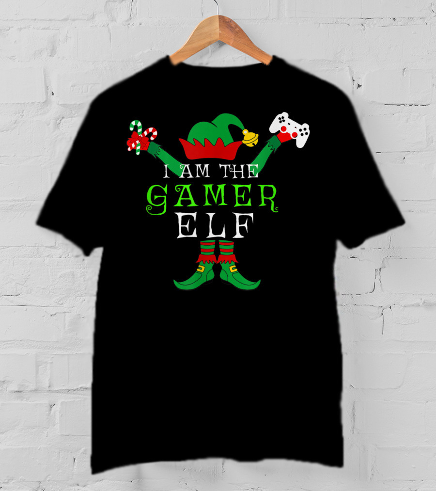 I Am The Gamer Elf With Candy Cane And Game Controller T-Shirt