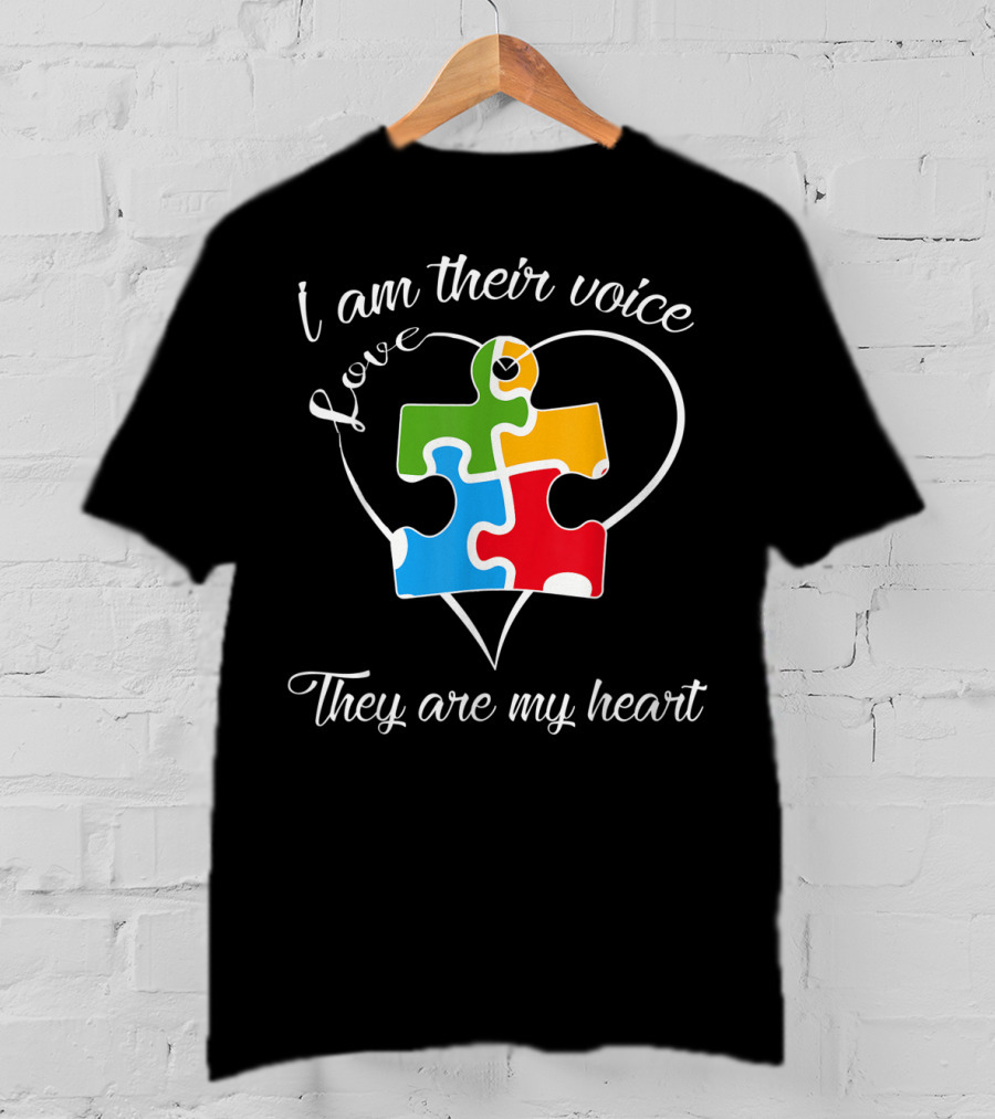 I Am Their Voice Love They Are My Heart Autism Puzzle Piece T-Shirt