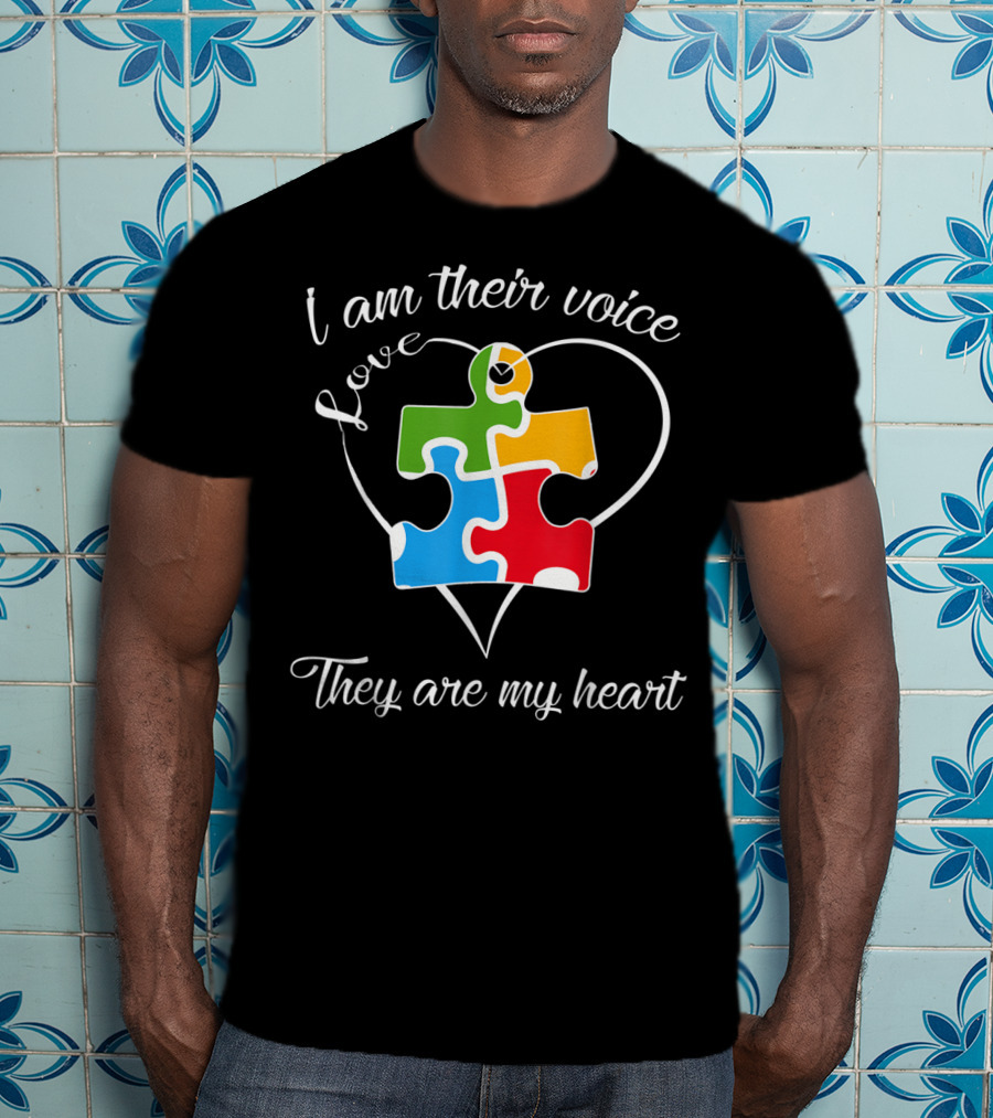 I Am Their Voice Love They Are My Heart Autism Puzzle Piece T-Shirt