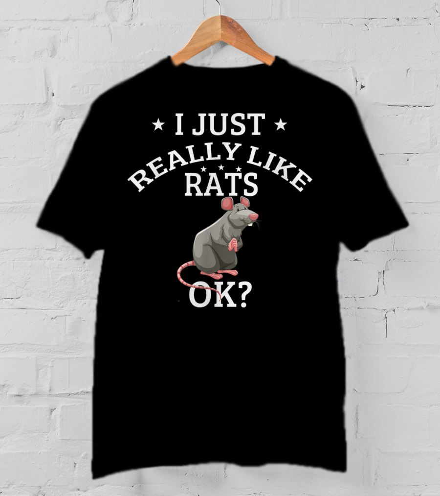I Just Really Like Rats OK? Cute Rat Lovers Graphic With Stars And Cartoon Rat T-Shirt