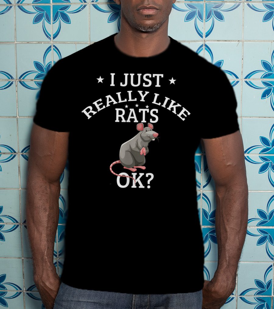I Just Really Like Rats OK? Cute Rat Lovers Graphic With Stars And Cartoon Rat T-Shirt