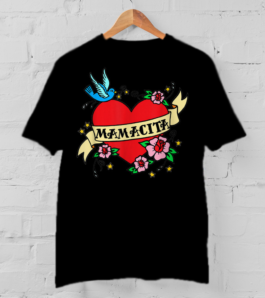 I Love My Mamacita Great For Hispanic Heart With Flowers And Bird T-Shirt