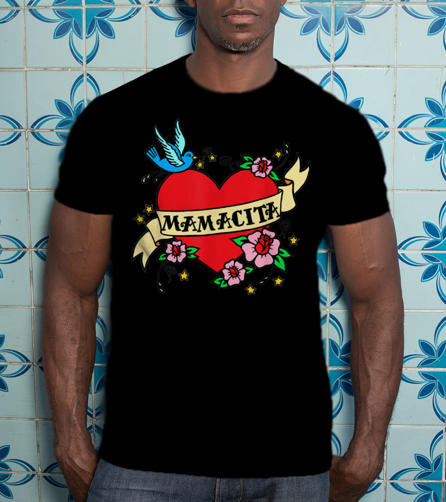 I Love My Mamacita Great For Hispanic Heart With Flowers And Bird T-Shirt