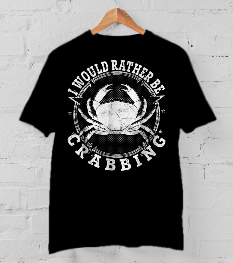 I Would Rather Be Crabbing With Vintage Crab Motif T-Shirt
