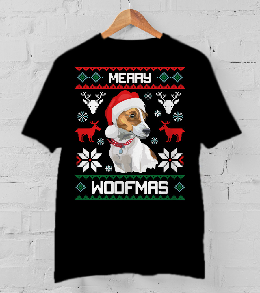 Merry Woofmas Jack Russell Terrier Dog Christmas Santa Hat T-Shirt
