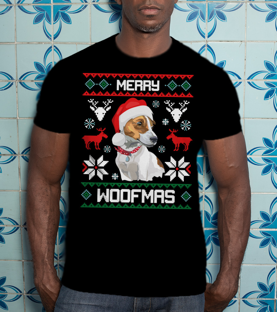 Merry Woofmas Jack Russell Terrier Dog Christmas Santa Hat T-Shirt
