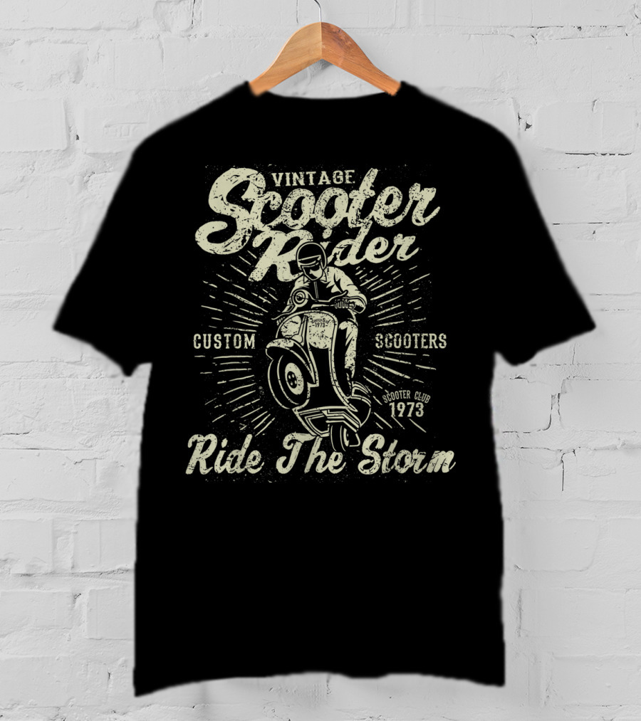 Vintage Scooter Rider Custom Scooters Club 1973 Ride The Storm T-Shirt