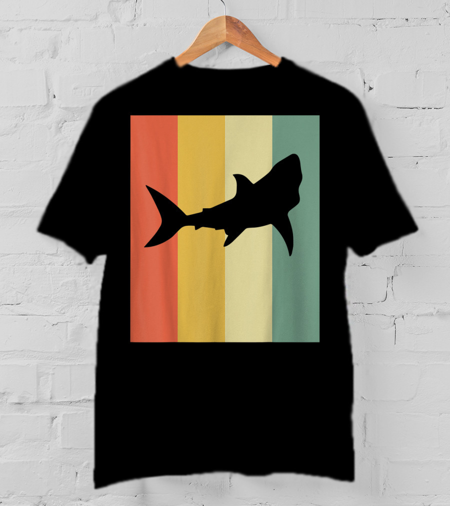 Shark Silhouette Retro Stripes T-Shirt